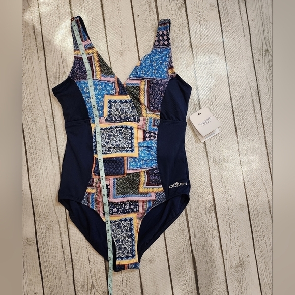 NWT Dolfin Swimwear One Piece Byzantine Print Panel V Neck Tummy Control Sz 14 - Picture 13 of 15